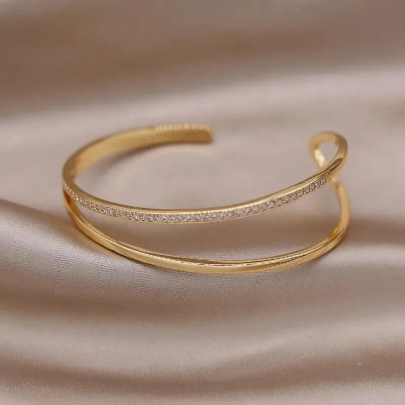 Élise Two-Tone Zircon Letter X Opening Bracelet