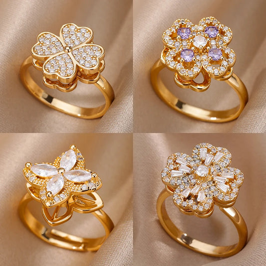 Serena Four-Leaf Clover Rotating Ring