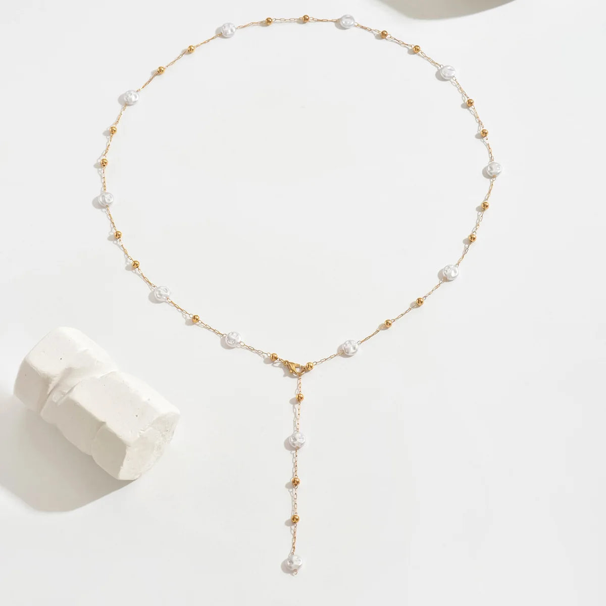 Celeste Lariat Pearl Drop Necklace