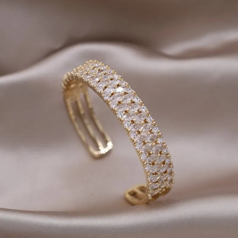 Lettre Luxe – Two-Tone 'X' Zircon Open Cuff Bracelet