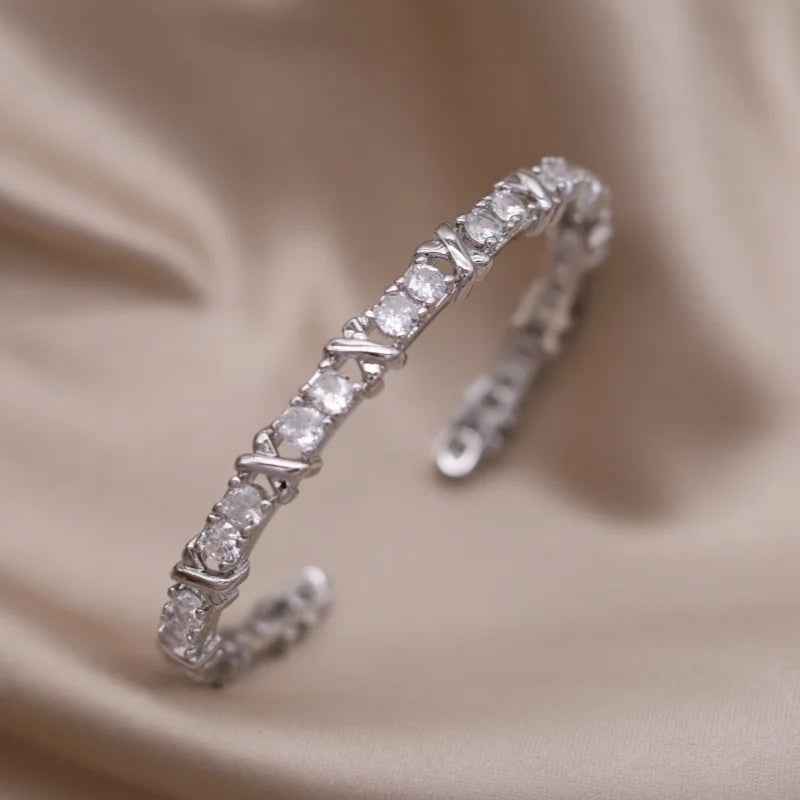 Élise Two-Tone Zircon Letter X Opening Bracelet