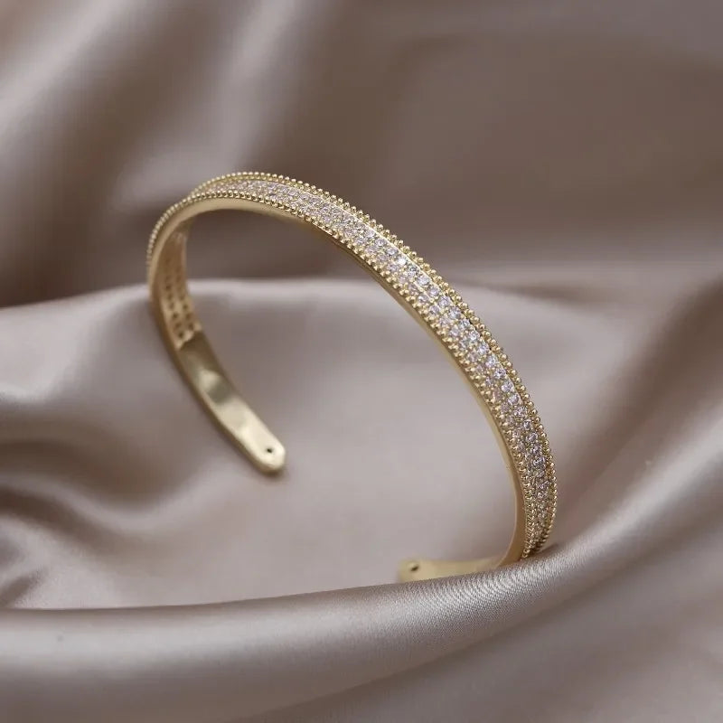 Lettre Luxe – Two-Tone 'X' Zircon Open Cuff Bracelet