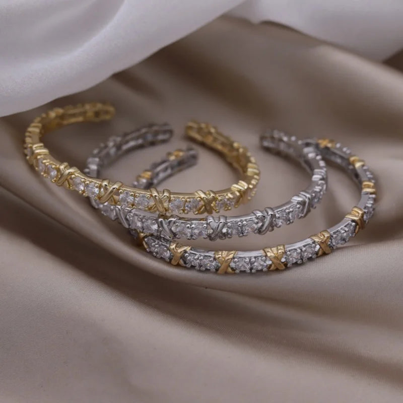 Élise Two-Tone Zircon Letter X Opening Bracelet
