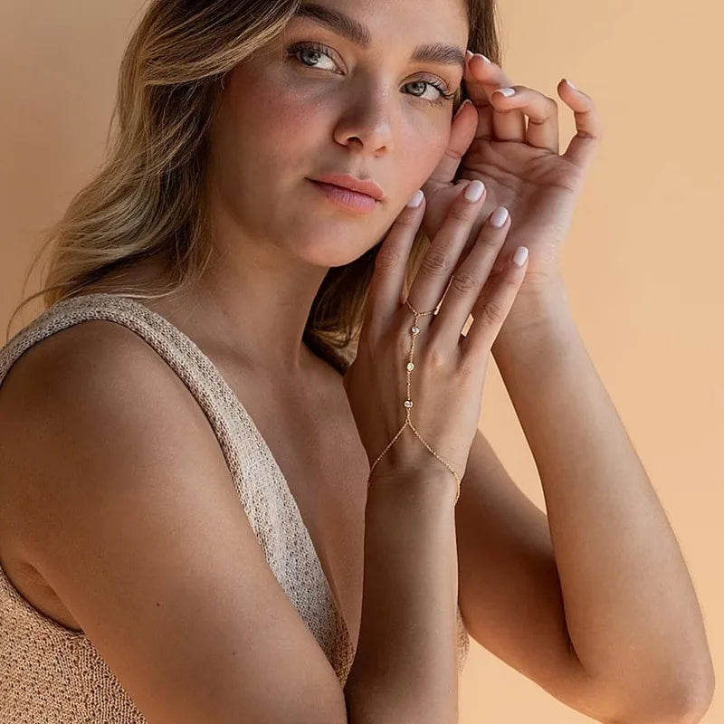 Celestial Chain: Gold-Plated Hand Harness Ring