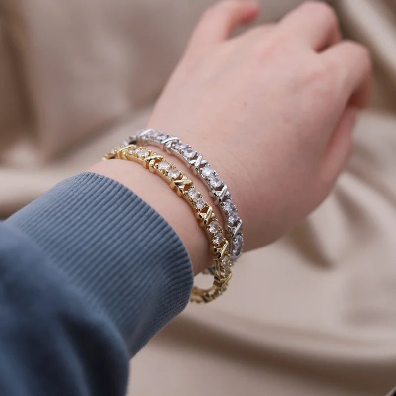 Élise Two-Tone Zircon Letter X Opening Bracelet