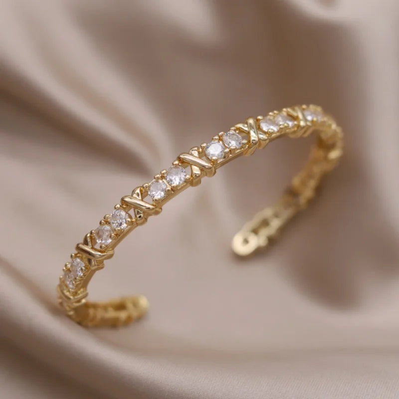 Élise Two-Tone Zircon Letter X Opening Bracelet