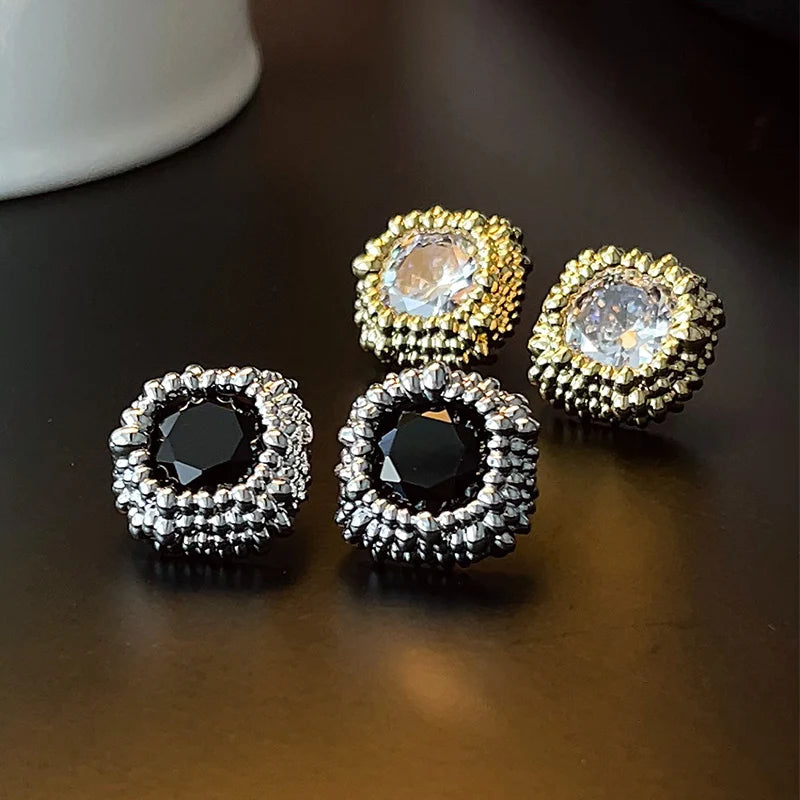 Noir Geometry Black Square Stud Earrings