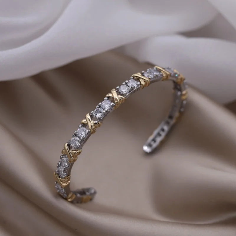 Élise Two-Tone Zircon Letter X Opening Bracelet