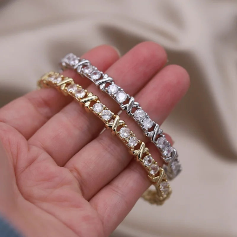 Élise Two-Tone Zircon Letter X Opening Bracelet