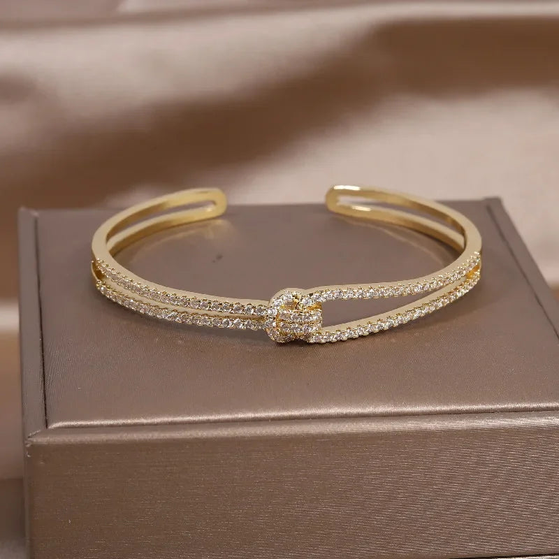Lettre Luxe – Two-Tone 'X' Zircon Open Cuff Bracelet