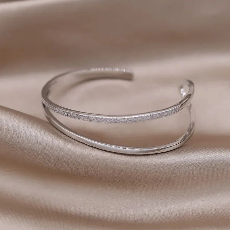 Lettre Luxe – Two-Tone 'X' Zircon Open Cuff Bracelet