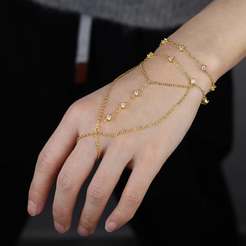 Aurora CZ Chain-Link Finger Bracelet – Gold Vermeil