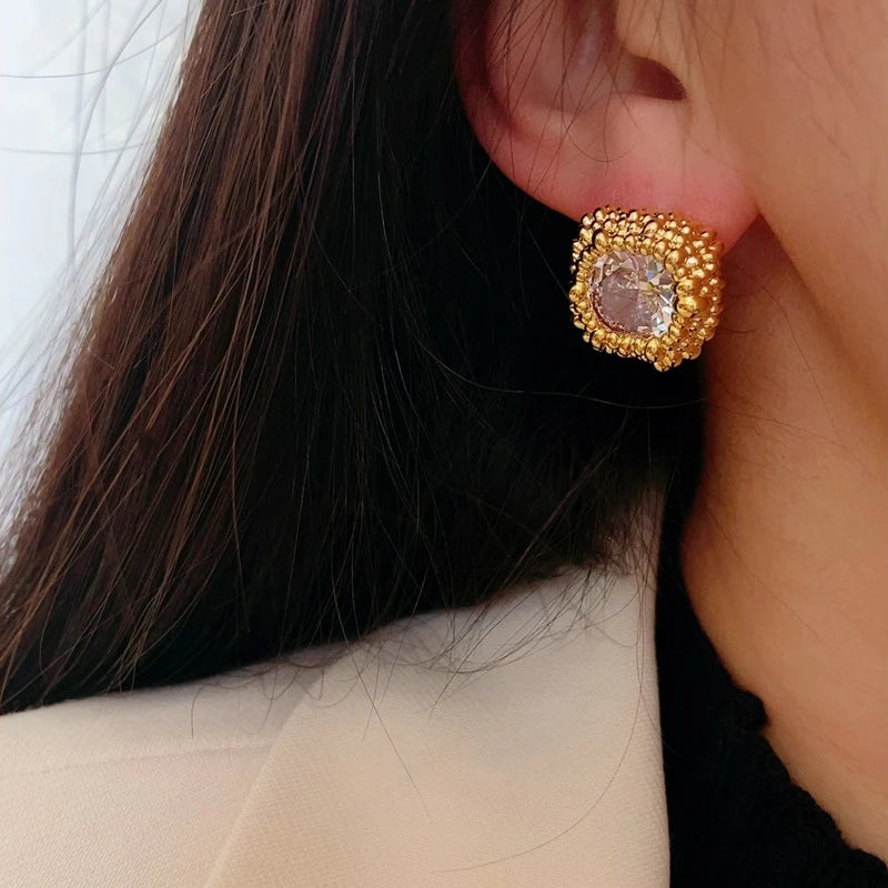 Noir Geometry Black Square Stud Earrings