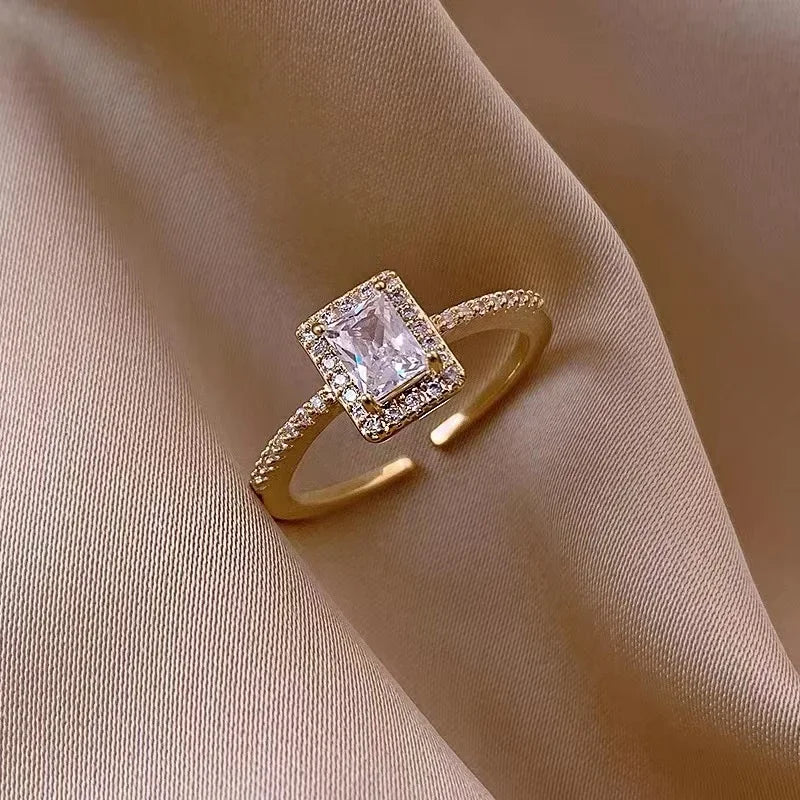 Luminous Edge: Square Zircon Gold Open Ring