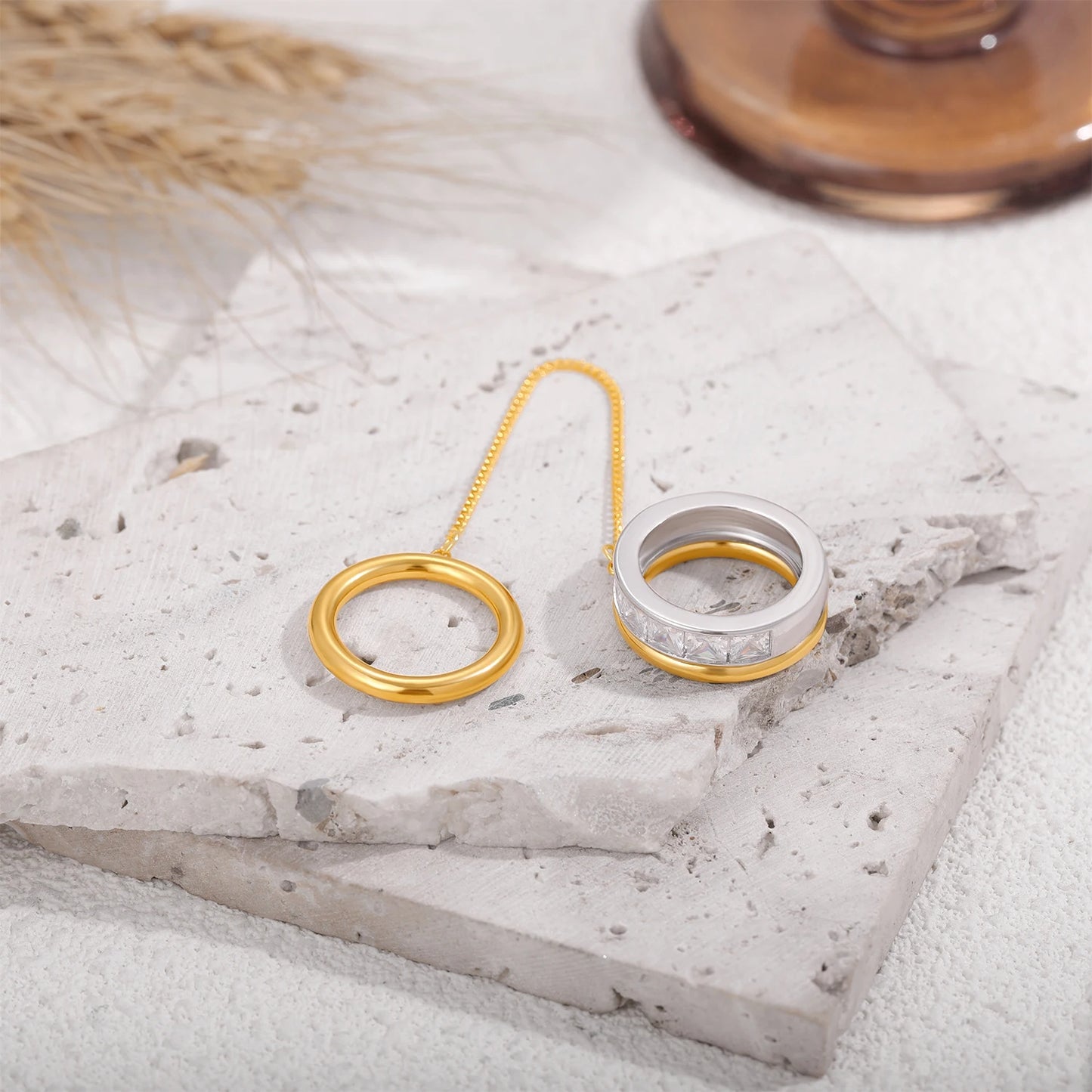 Elegant Double-Layer Zircon Chain Ring