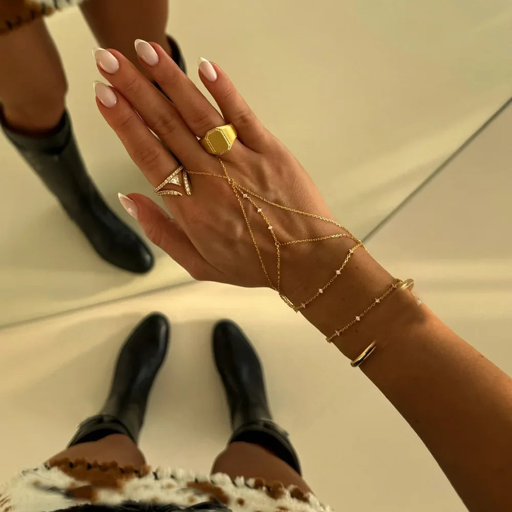 Aurora CZ Chain-Link Finger Bracelet – Gold Vermeil