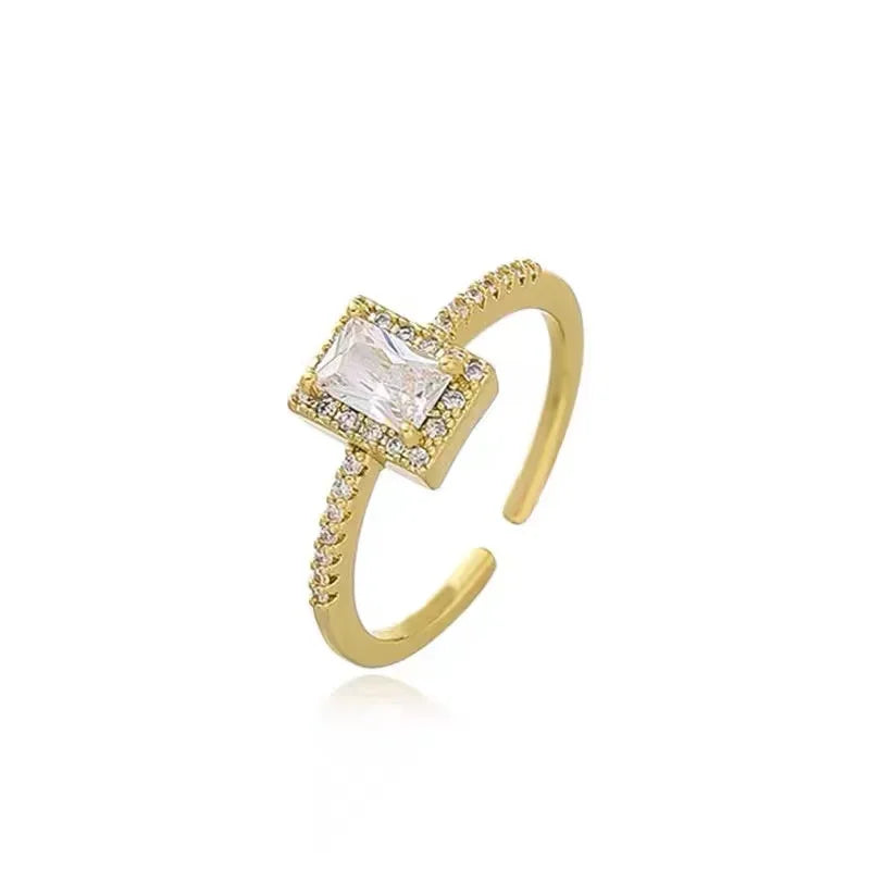 Luminous Edge: Square Zircon Gold Open Ring