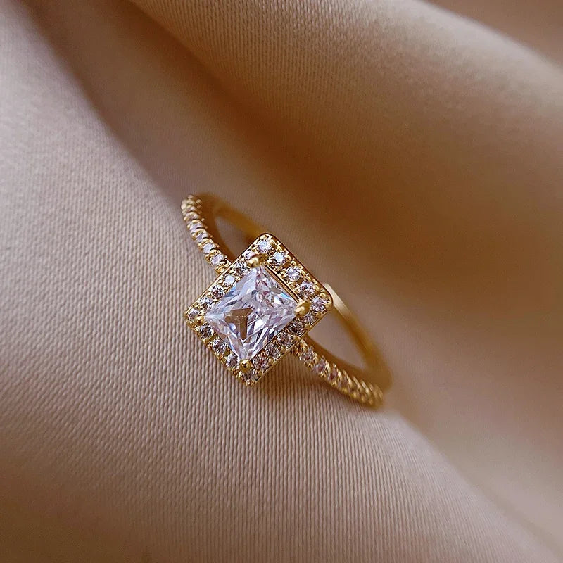 Luminous Edge: Square Zircon Gold Open Ring