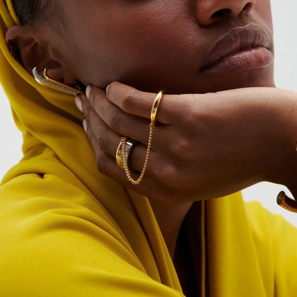 Elegant Double-Layer Zircon Chain Ring