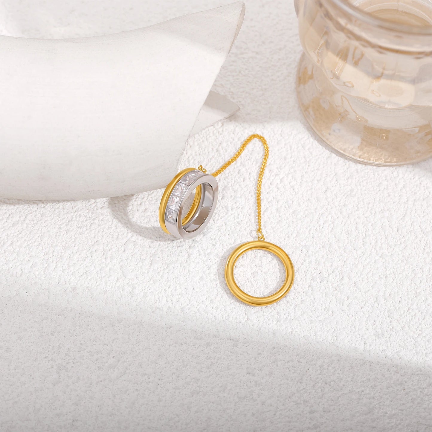 Elegant Double-Layer Zircon Chain Ring