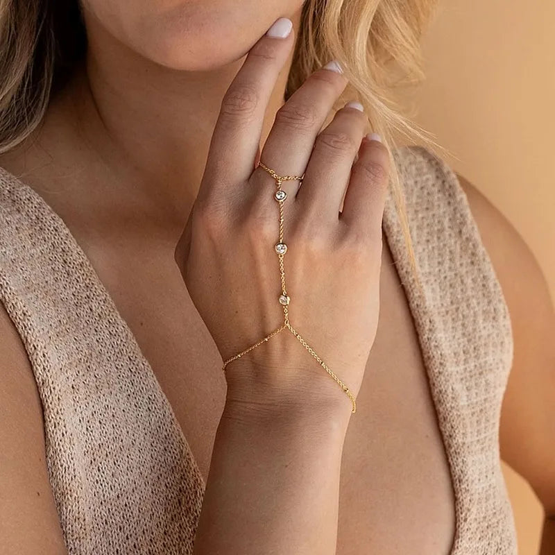 Celestial Chain: Gold-Plated Hand Harness Ring