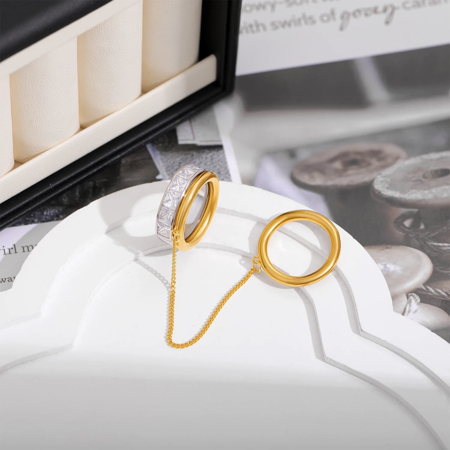 Elegant Double-Layer Zircon Chain Ring