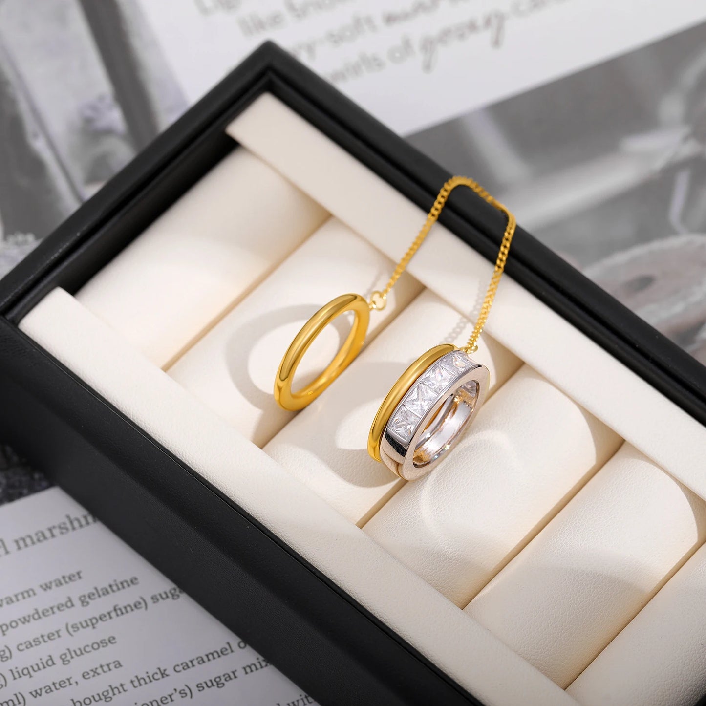 Elegant Double-Layer Zircon Chain Ring