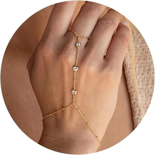 Celestial Chain: Gold-Plated Hand Harness Ring