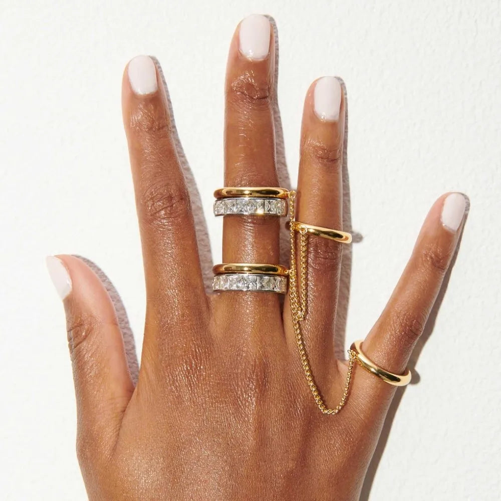 Elegant Double-Layer Zircon Chain Ring